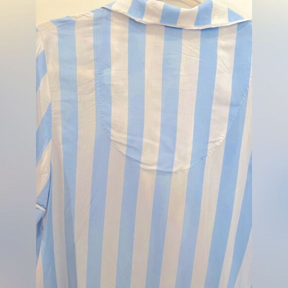 NWOT SHADY LADY SHORT SLEEVE PAJAMA/ LOUNGE TOP BLUE/WHITE STRIPES SIZE LARGE - Picture 15 of 16